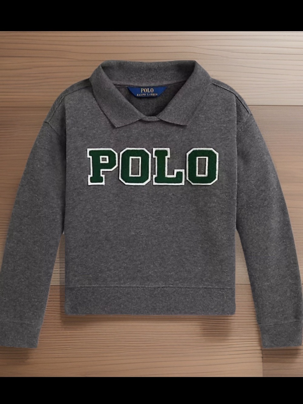 POLO RALPH LAUREN Sweatshirt Girls Youth Medium 8/10 Gray Patch Logo Pullover - Picture 3 of 11